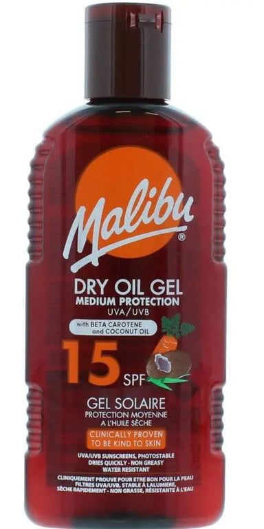 Malibu SPF 15 Dry Oil Gel Medium Protection Water Resistant 200ml - The Beauty Store