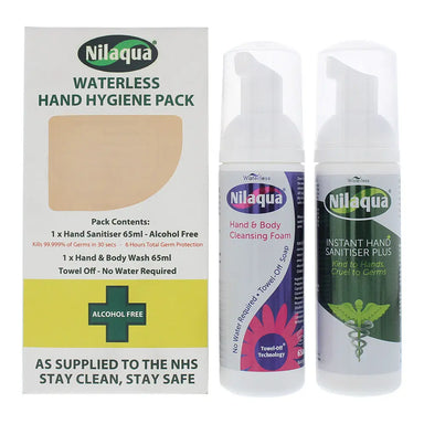 Nilaqua Waterless Hand Hygiene Pack 2 Piece Gift Set: Hand Sanitiser 65ml - Hand  Body Wash 65ml Nilaqua