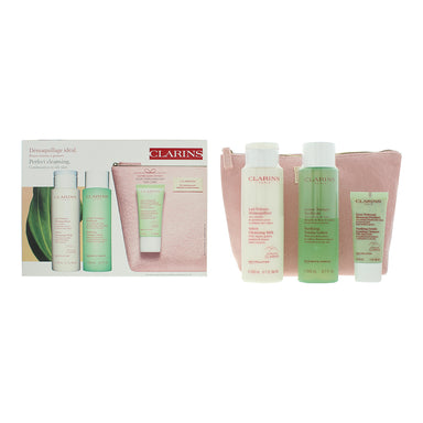 Clarins Perfect Cleansing Combination To Oily Skin 4 Piece Gift Set: Cleansing Milk 200ml - Toning Lotion 200ml - Foaming Cleanser 30ml - Pouch Clarins