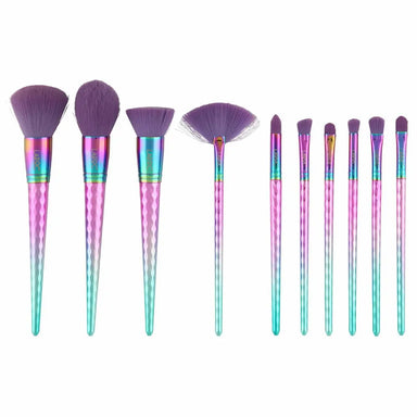 LaRoc 10 Piece Diamond Makeup Brush Set - Rainbow