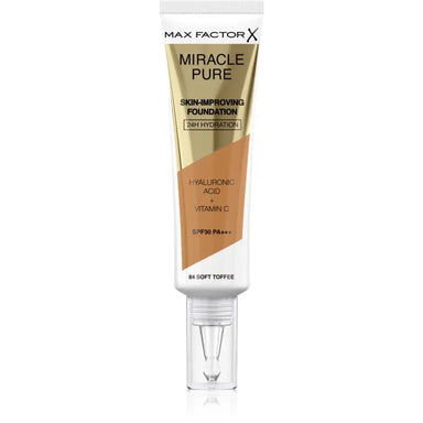 Max Factor Miracle Pure Skin Improving 24H Hydration 84 Soft Toffee Foundation 30ml Max Factor