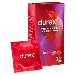 Durex Thin Feel Extra Lube Condoms Regular Fit Pack of 12 - The Beauty Store