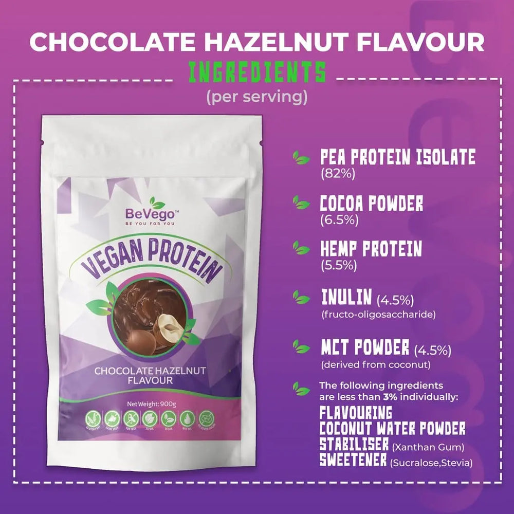 BeVego Vegan Protein Powder 900g - Chocolate Hazlenut Flavour - The Beauty Store