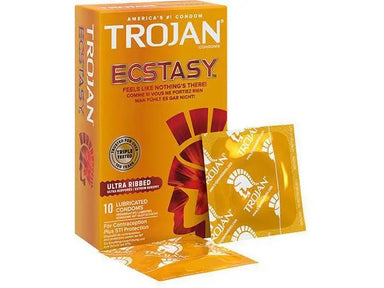 Trojan Ecstasy Ultra Ribbed Condoms Pack of 10 - The Beauty Store