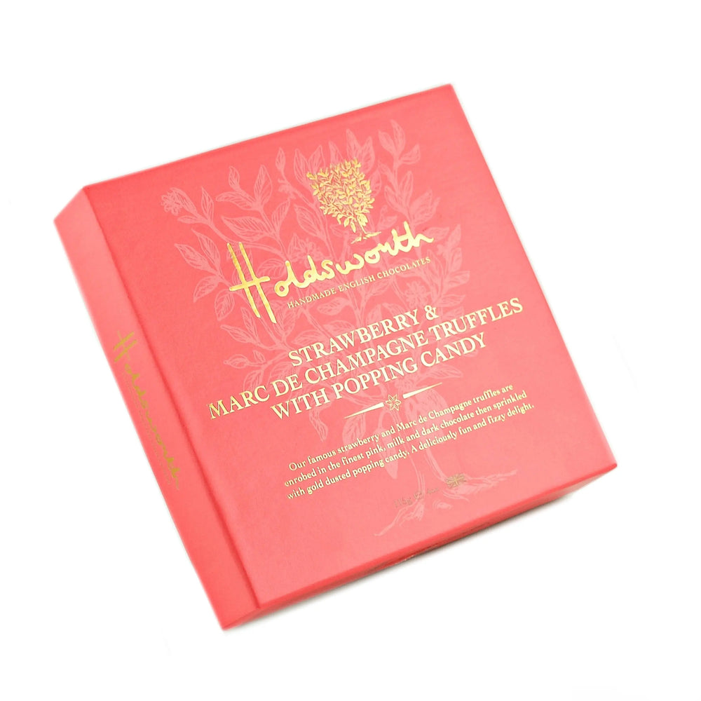 Holdsworth Strawberry & Marc de Champagne Truffles with Popping Candy 115g - The Beauty Store