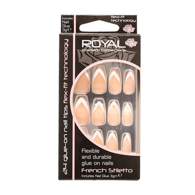 Royal Cosmetics 24 Glue on Nail Tips French Stiletto - The Beauty Store