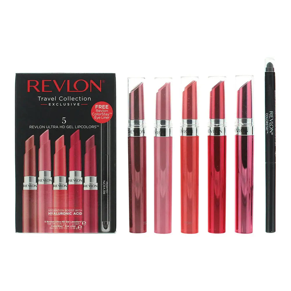 Revlon Lipstick Set 5 x Ultra HD Gel Lipcolour + Black Eyeliner - The Beauty Store